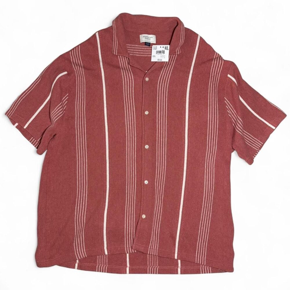 American Eagle Men's XL orange button up thick knit NWT Stripe Polo Shirt TG EXG